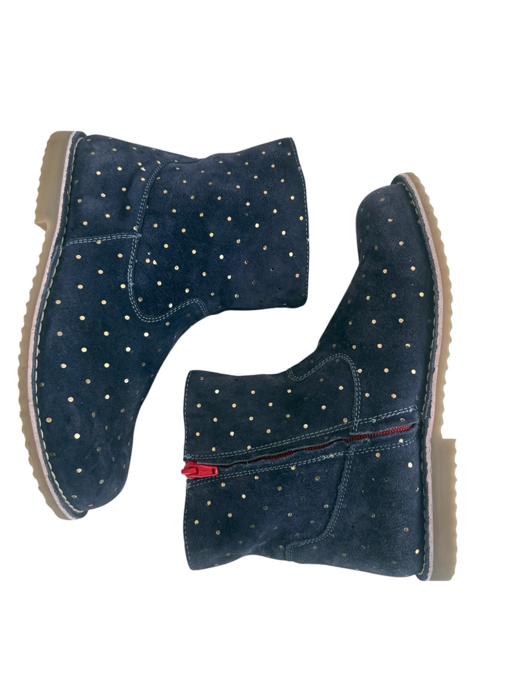 Mini Boden Suede Boots Navy With Gold Accents Faux Fur Lining EU 37 6.5 US